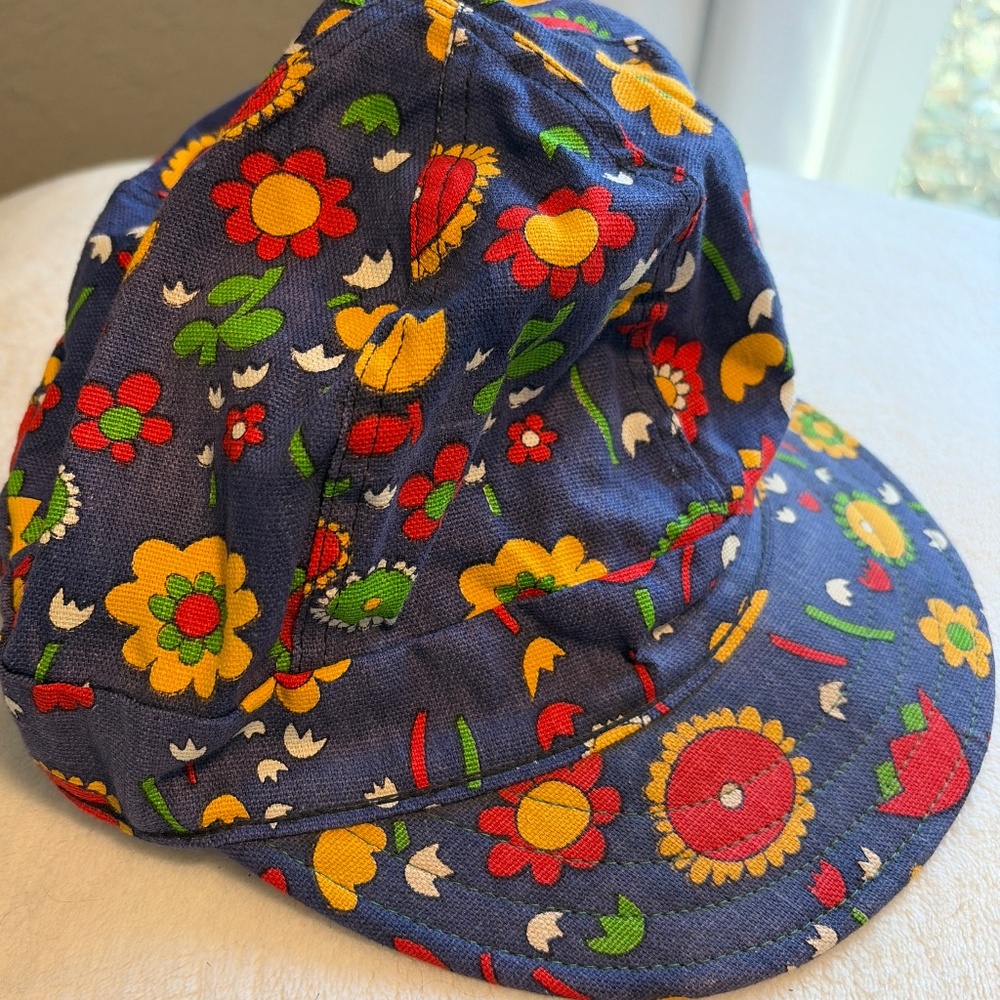 Vintage 70s Kromer Klean Kloth Kap Union Made Floral Cap 7 1/8